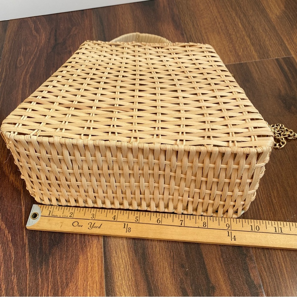 Zara Woven Raffia Straw Structured Handbag with Gold Chain Drawstring Linen - Picture 11 of 13